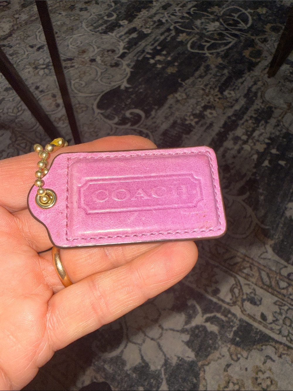 Coach Pink Leather Tag with Gold Ball Chain